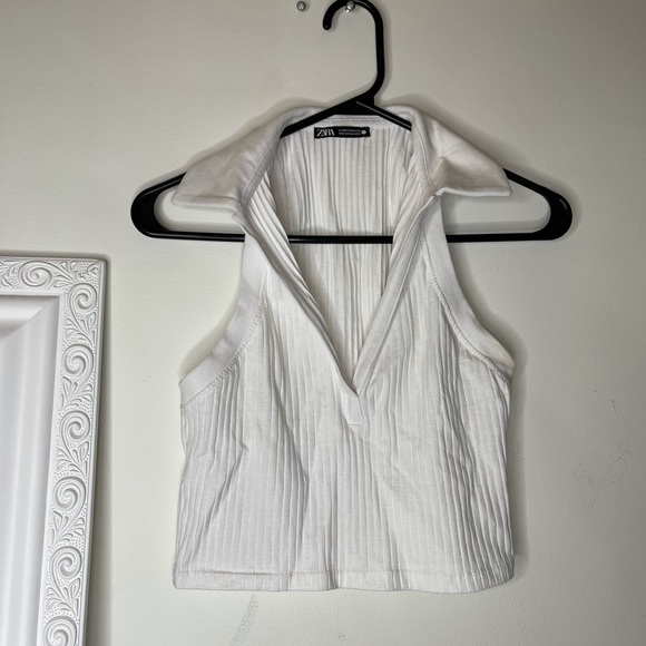 ZARA WHITE CROPPED TANK TOP - Picture 1 of 1